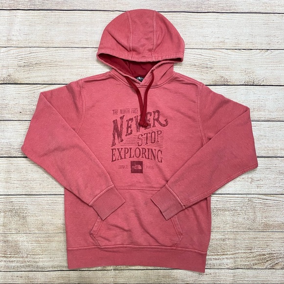 The North Face Shirts | The North Face Red Pullover Hoodie Never Stop Exploring Mens Sz Small | Color: Red | Size: S | Lovelyfindz's Closet